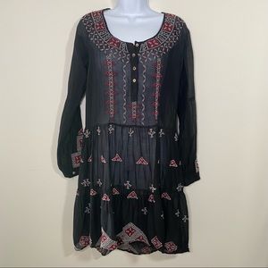 Johnny Was Ava Black Embroidered Sheer Peasant Dress